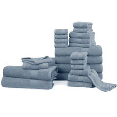 Ice Blue Premium 550 GSM 24 Piece Towel Set- 2 Bath Sheets, 4 Bath Towels, 6 Hand Towels, 4 Tip Towels, 8 Wash Cloths || Made in Canada - Delight Home Solutions
