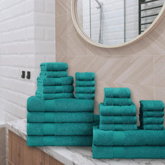 Teal Premium 550 GSM 24 Piece Towel Set- 2 Bath Sheets, 4 Bath Towels, 6 Hand Towels, 4 Tip Towels, 8 Wash Cloths || Made in Canada - Delight Home Solutions