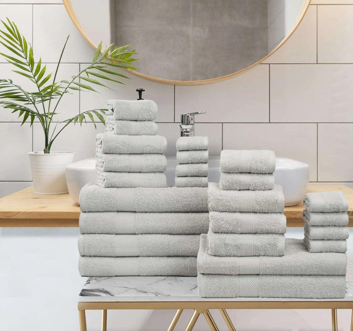 Silver Premium 550 GSM 24 Piece Towel Set- 2 Bath Sheets, 4 Bath Towels, 6 Hand Towels, 4 Tip Towels, 8 Wash Cloths || Made in Canada - Delight Home Solutions