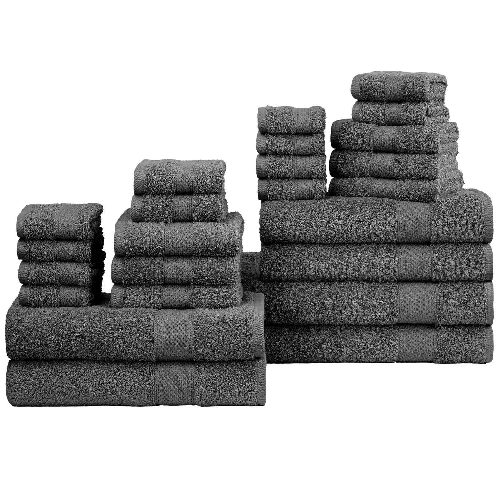 Grey Premium 550 GSM 24 Piece Towel Set- 2 Bath Sheets, 4 Bath Towels, 6 Hand Towels, 4 Tip Towels, 8 Wash Cloths || Made in Canada - Delight Home Solutions