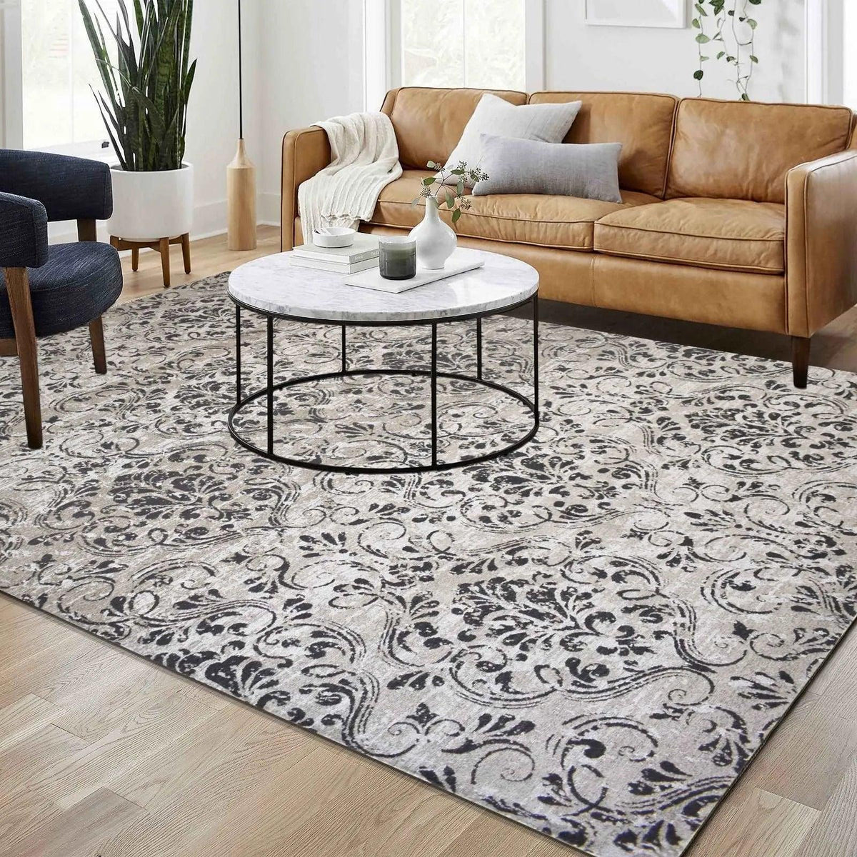 Modern Abstract Area Rug Carpet 8X10 Rugs for Living Room-Machine Washable Rugs for Bedroom Dining Room Living Room - (Black/Light Grey) || Made in Canada - Delight Home Solutions